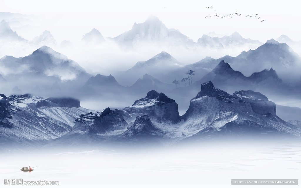 高档意境山水墙画 Tif分层