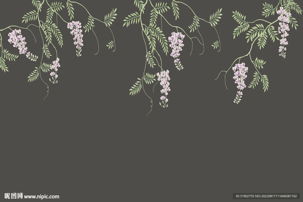 纯手绘紫藤背景墙