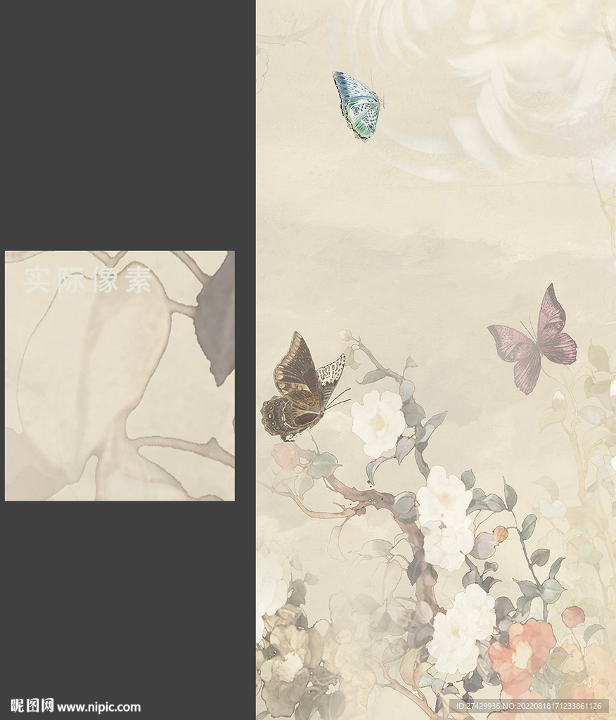 水墨花鸟蝴蝶中式装饰画壁画