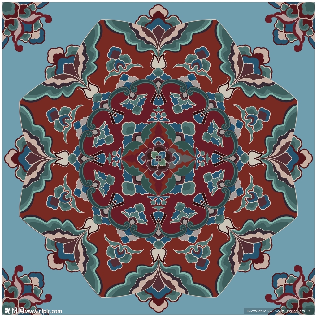 敦煌壁画桃形瓣莲花纹藻井图案