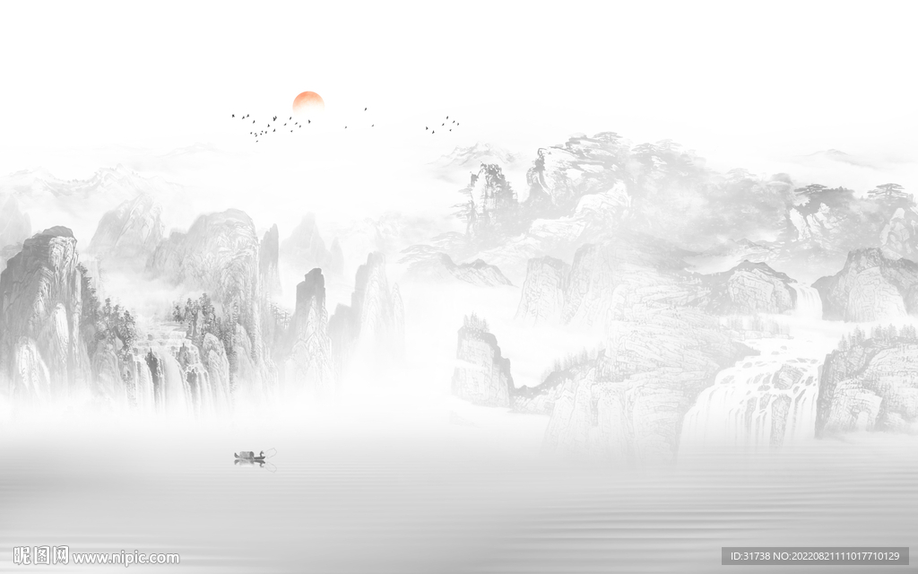 新中式水墨山水背景墙