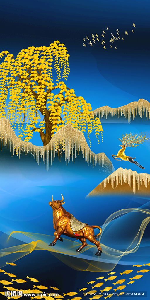 新中式九鱼图年年有鱼晶瓷画玄关