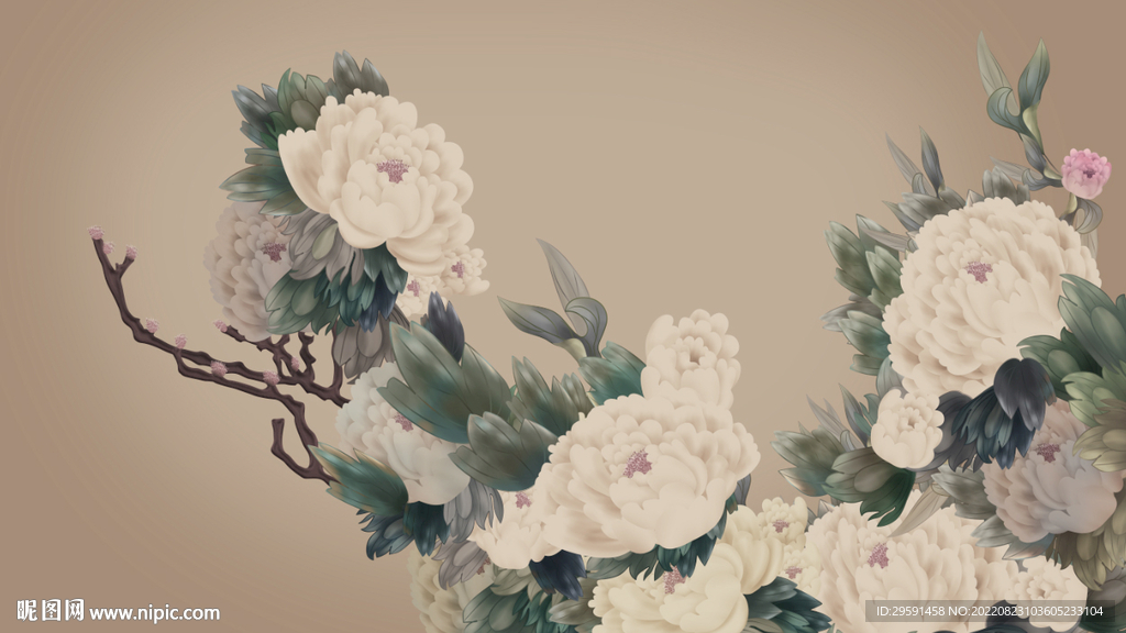 手绘牡丹装饰画