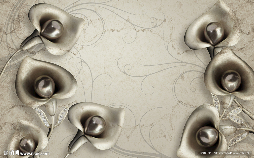 3D浮雕立体珠宝花朵背景墙