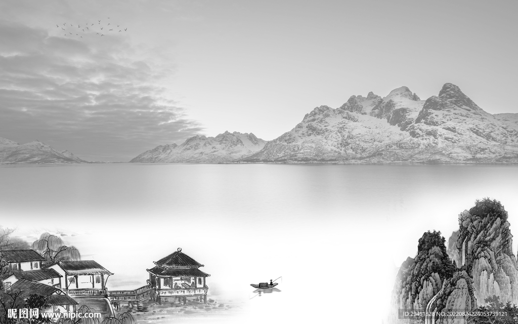 沙发客厅灰山水画 Tif分层