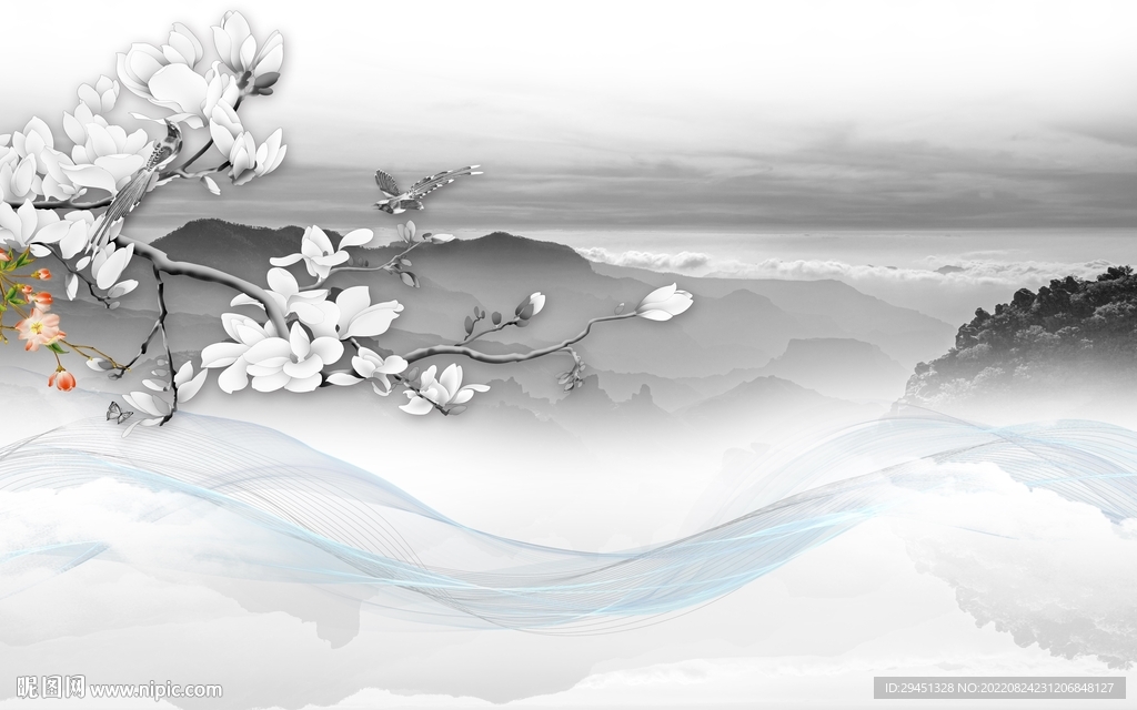 新品客厅灰山水画 Tif分层