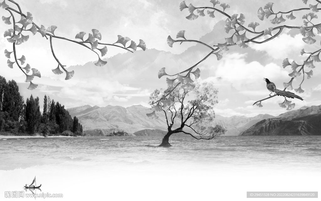 新款客厅灰山水画 Tif分层