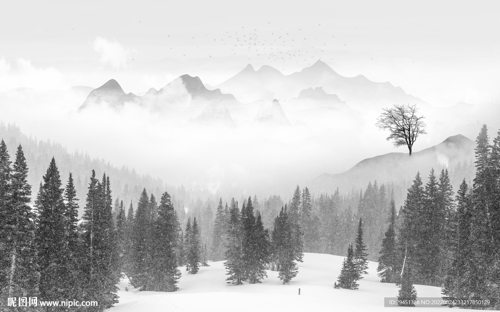 最新客厅灰山水画 Tif分层