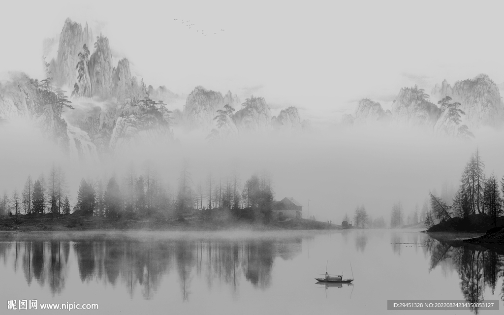 极简 客厅灰山水画 Tif分层