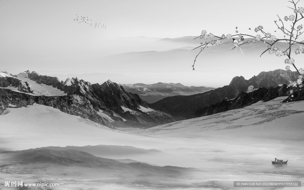 高档 客厅灰山水画 Tif分层