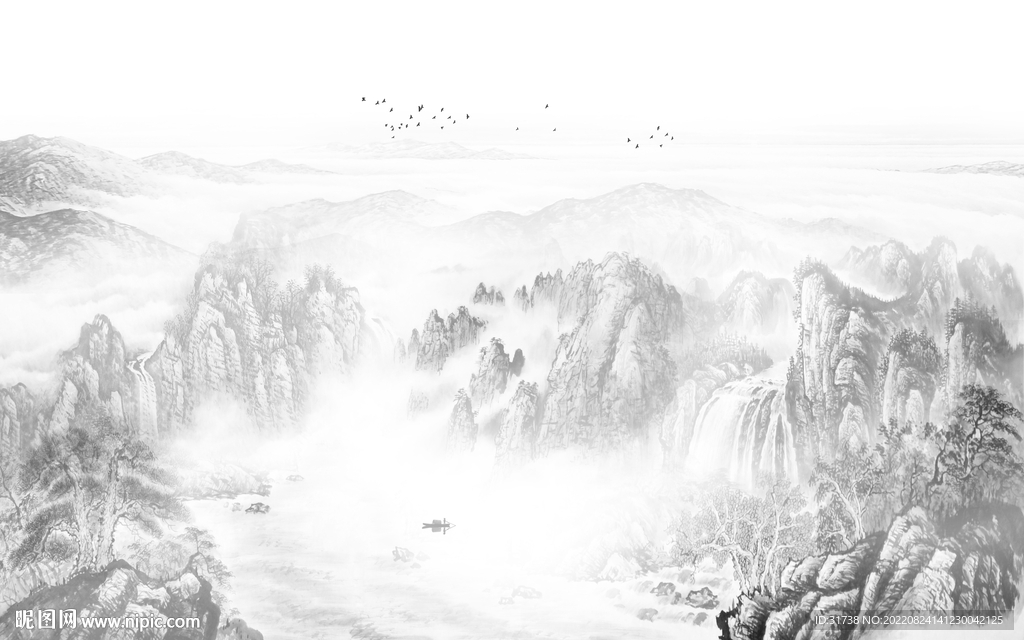 大气中式灰色山水 TIF分层