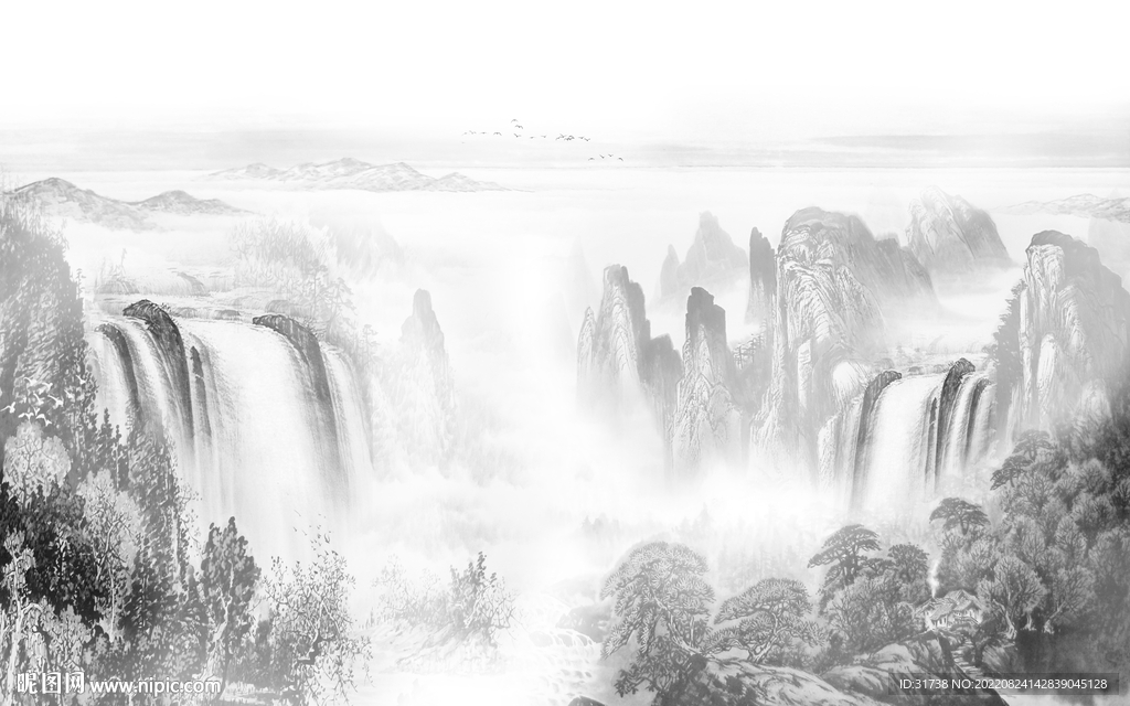 中国风高档中式山水 TIf分层