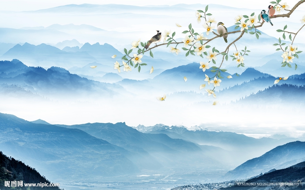 花鸟高档中式山水 TIf分层