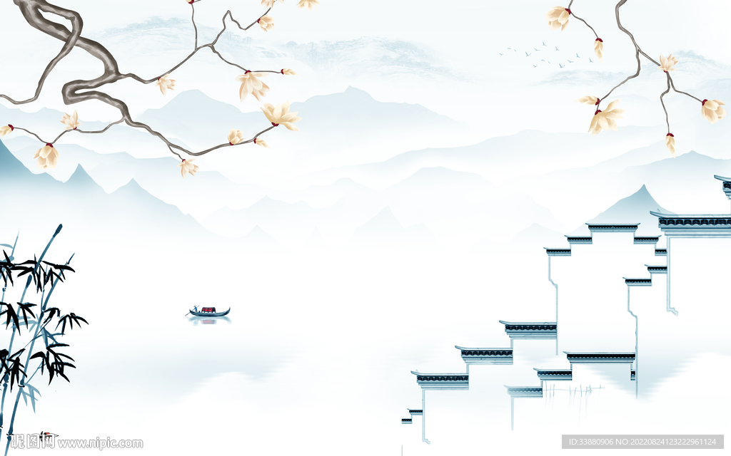 人气中式客厅山水 Tif分层