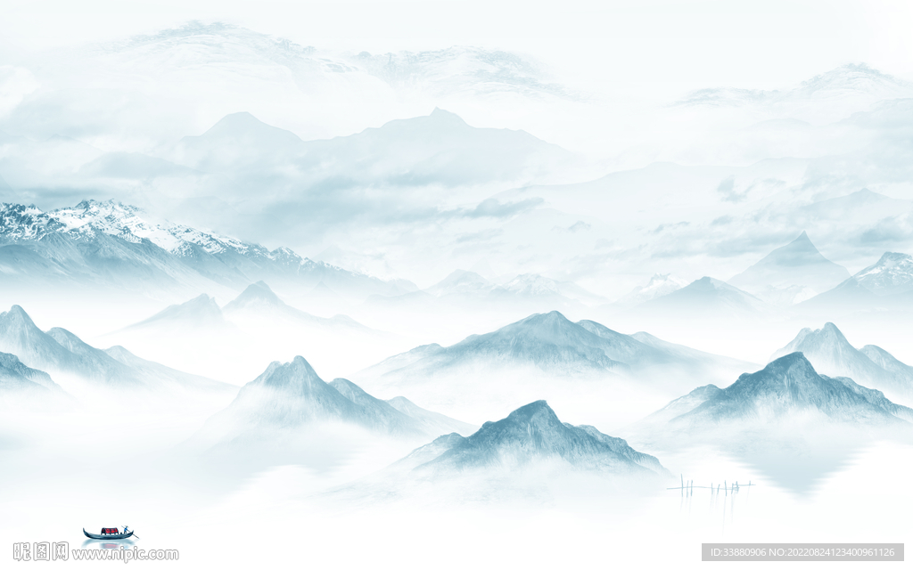 大气 中式客厅山水 Tif分层