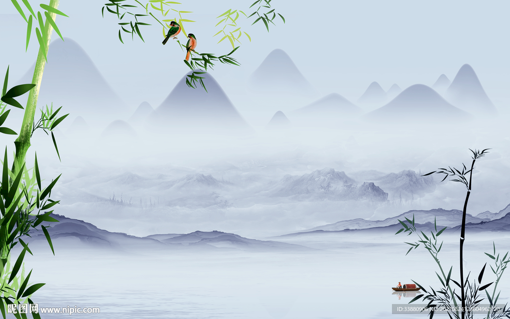 高清中式客厅山水 Tif分层