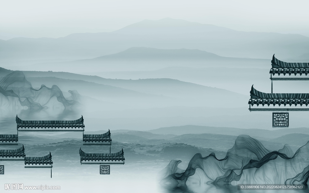 高档 中式客厅山水 Tif分层