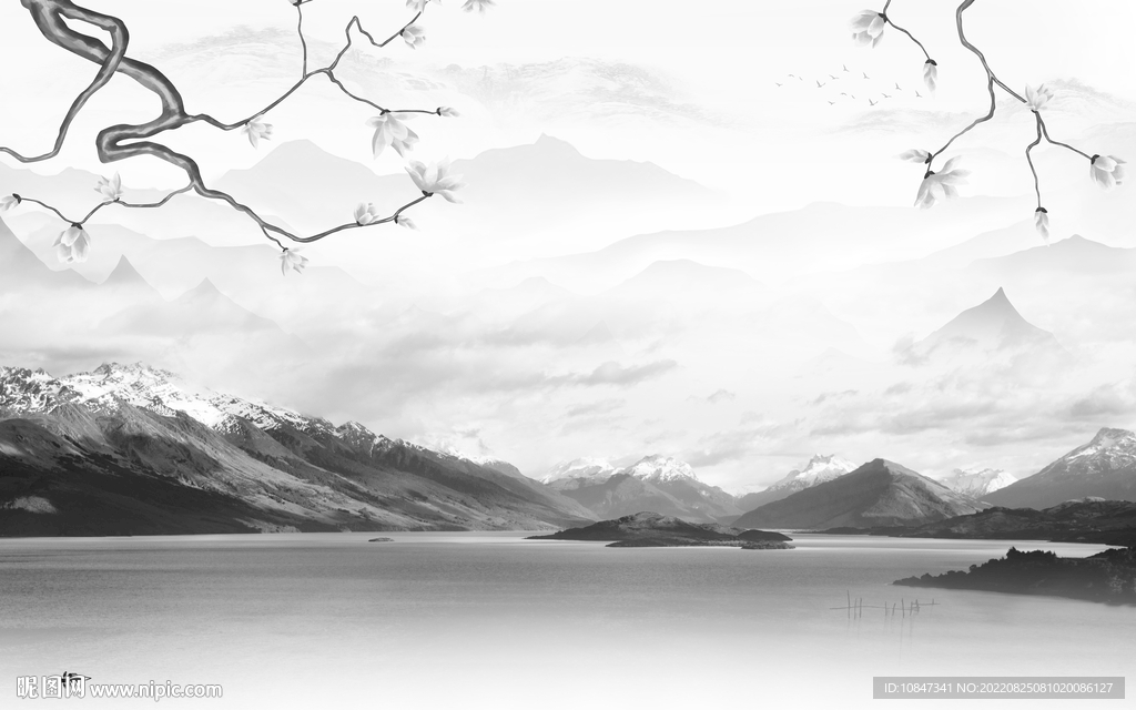 简约 最新山水墙画 TIf分层