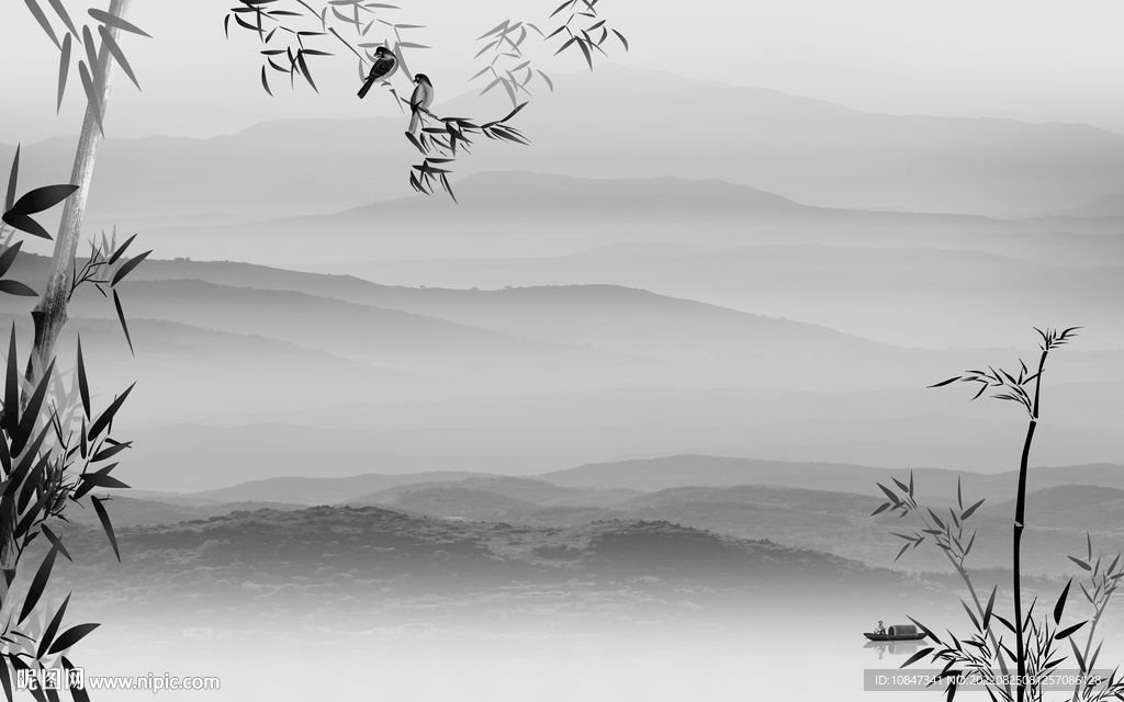 高清最新山水墙画 TIf分层