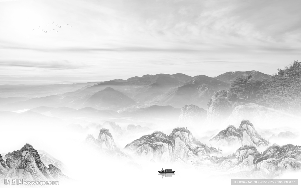 中式 最新山水墙画 TIf分层