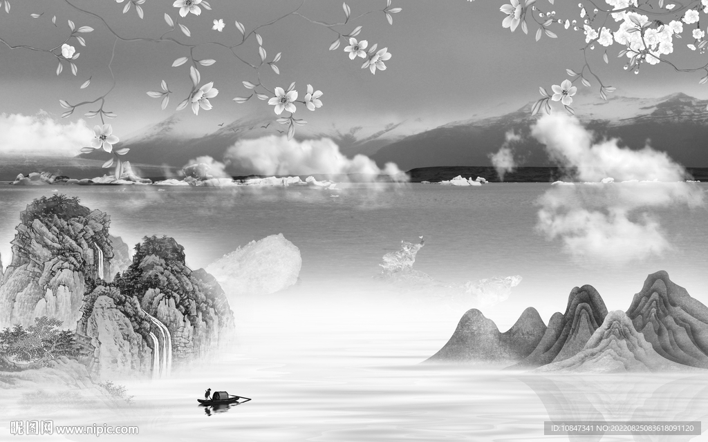 新款灰色山水墙画 TIf分层