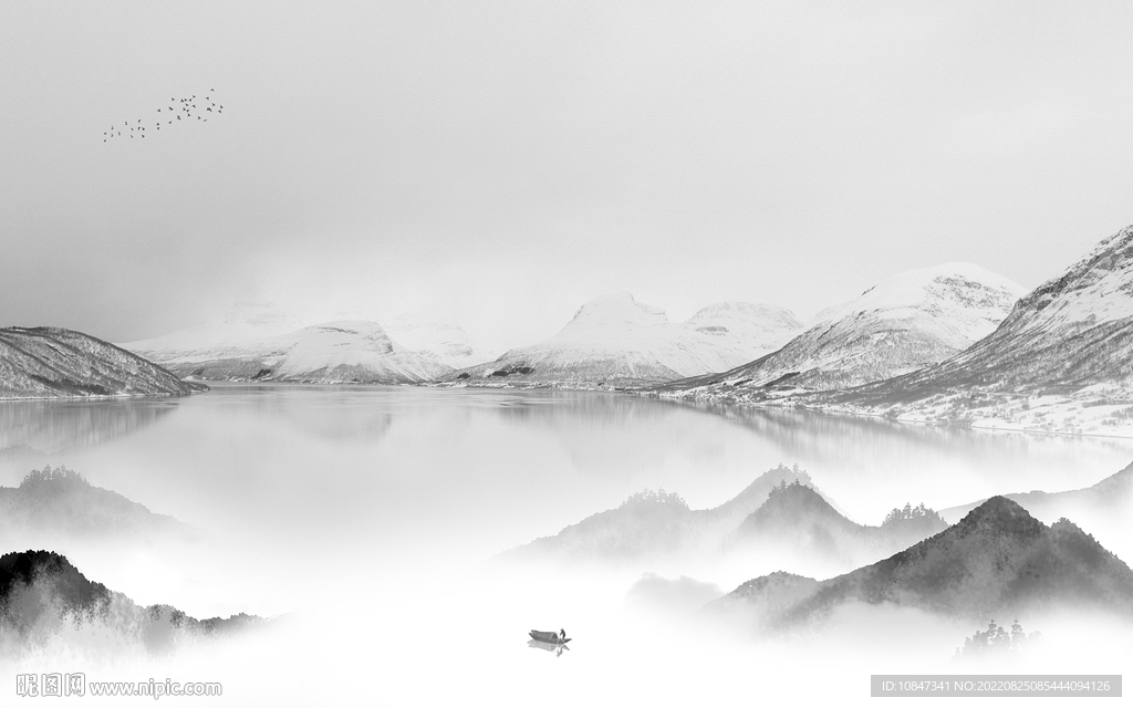 意境灰色山水墙画 TIf分层