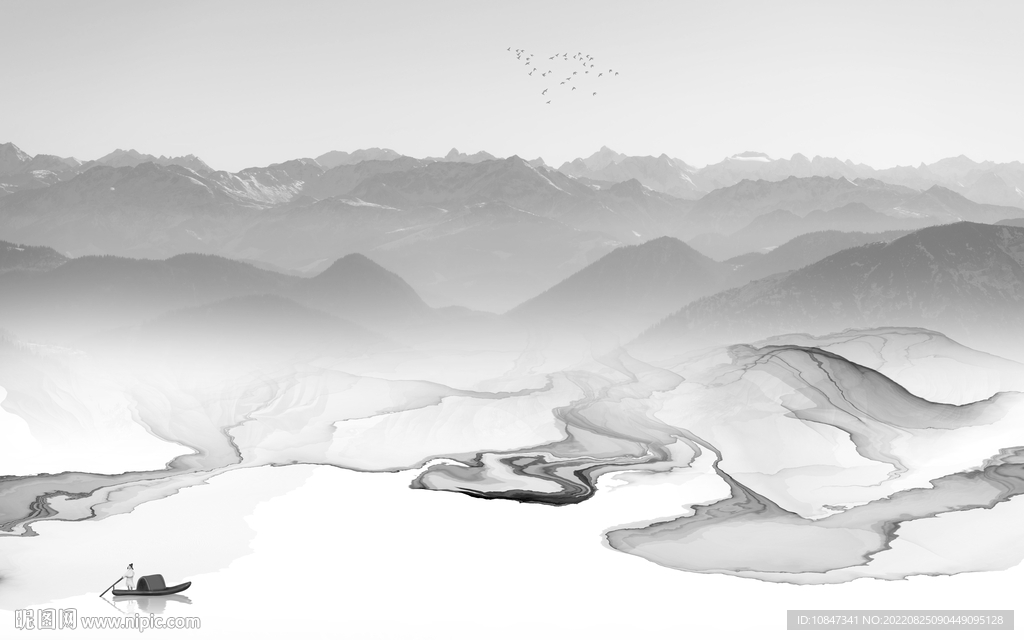 人气 灰色山水墙画 TIf分层