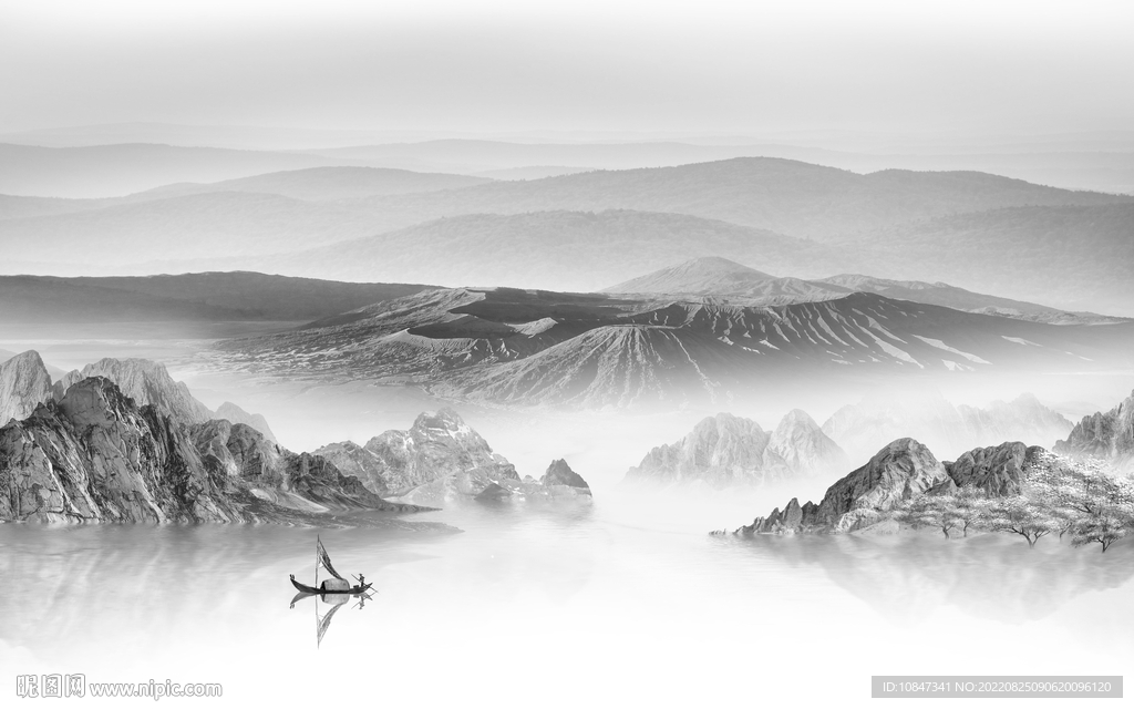 大气灰色山水墙画 TIf分层