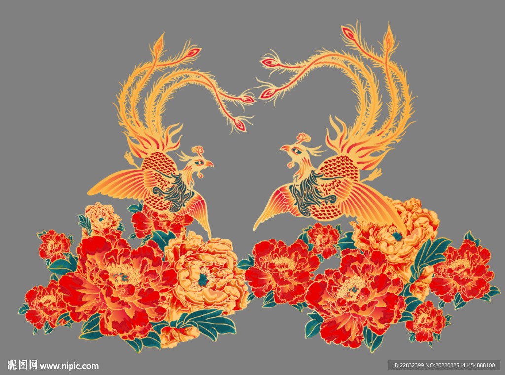 牡丹花凤凰背景