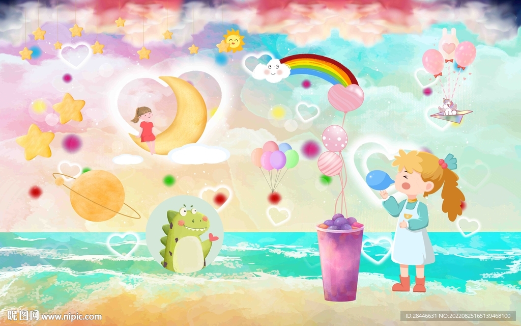 水彩卡通背景墙