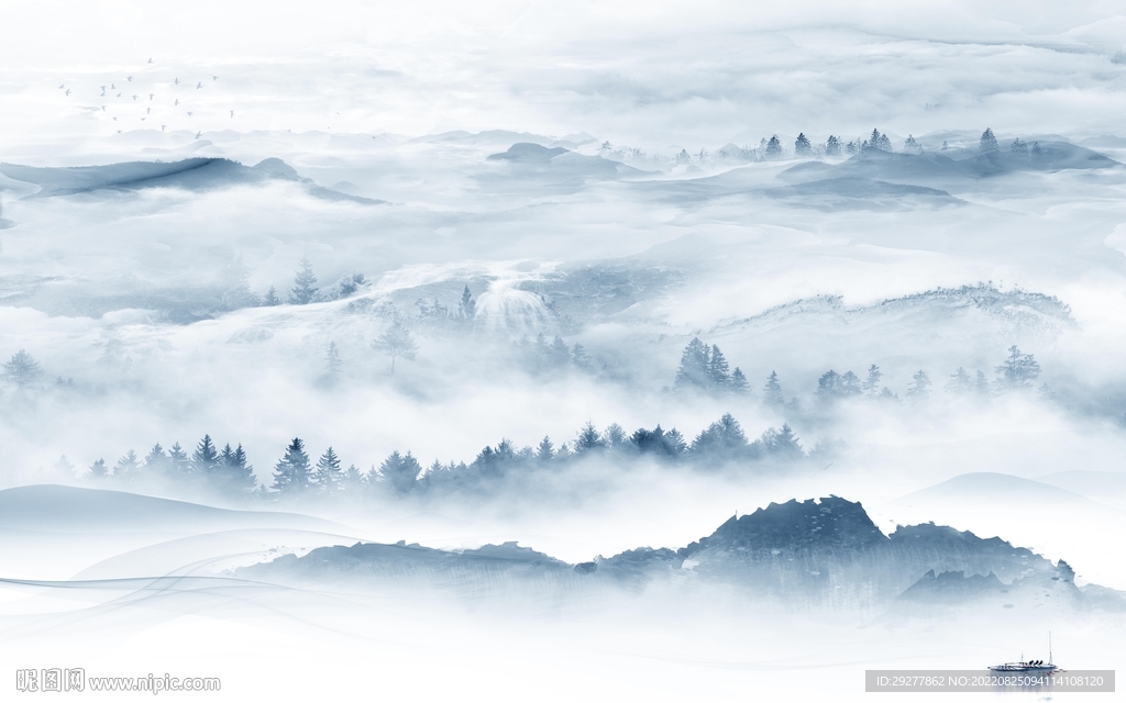 高档中国风山水画 Tif分层