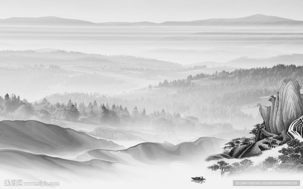 高清 客厅灰山水画 Tif分层