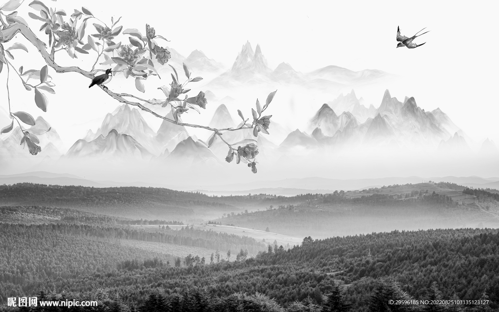 新中式灰色新山水图 TIF分层