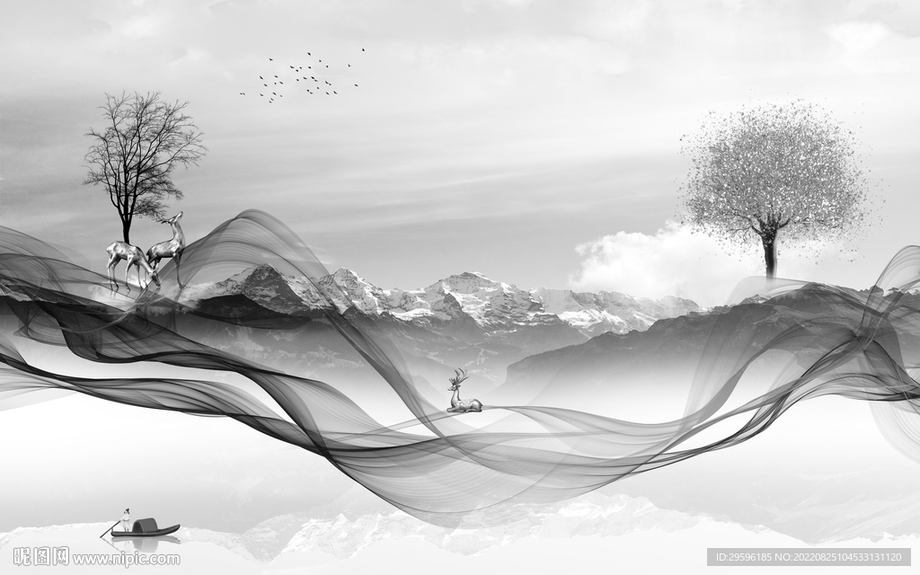 高雅灰色新山水图 TIF分层