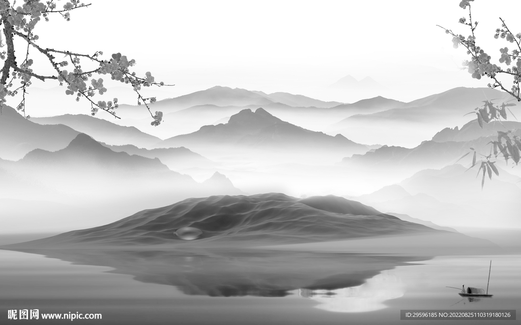 高清灰色新山水图 TIF分层