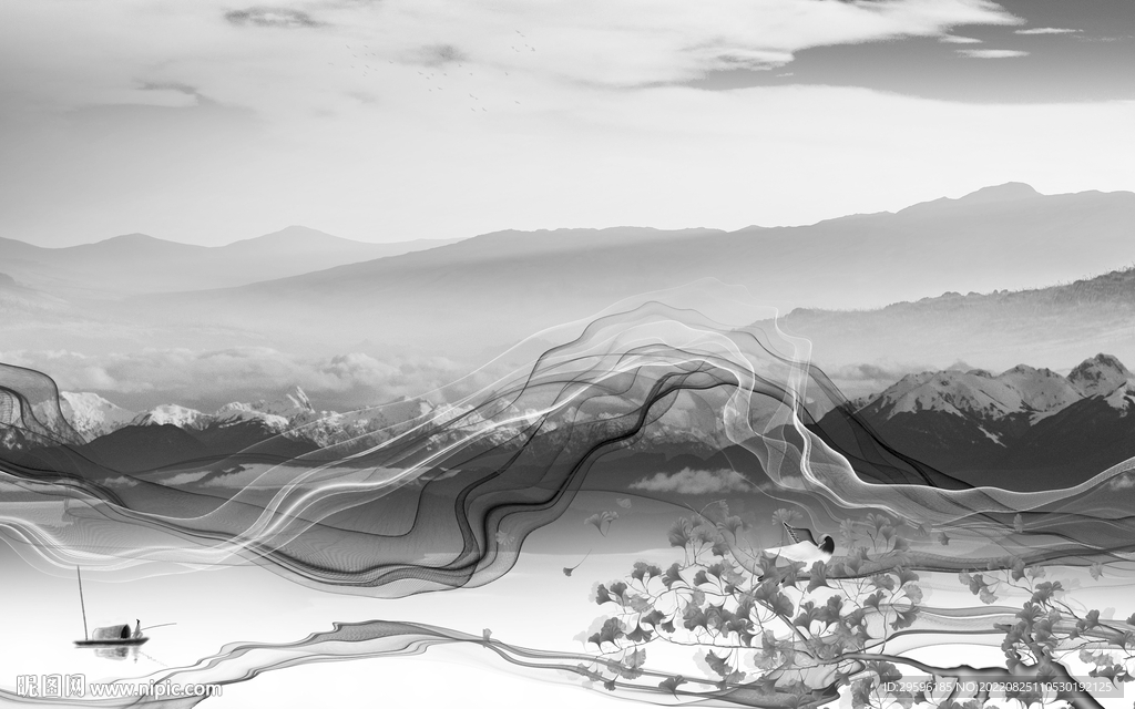 高档 灰色新山水图 TIF分层