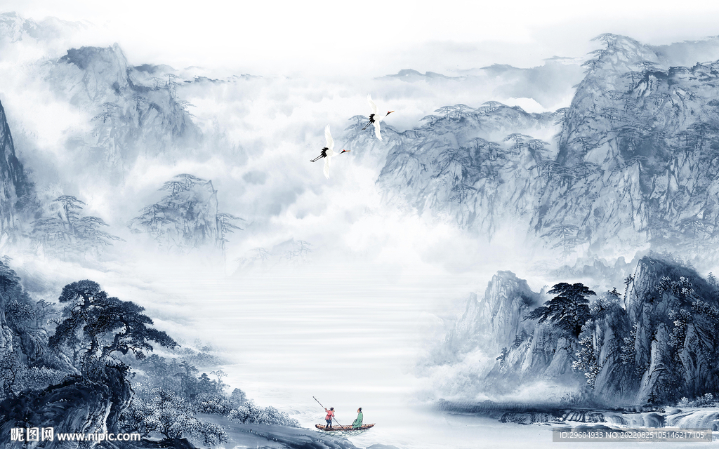 中式高档意境山水 TIf分层