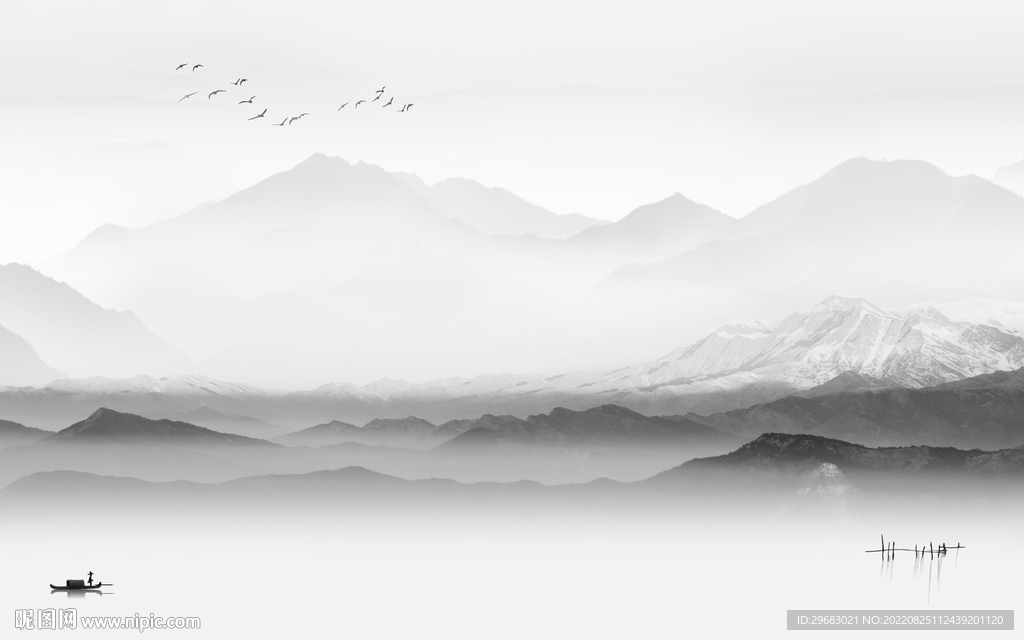 意境 灰色山水新画 Tif分层