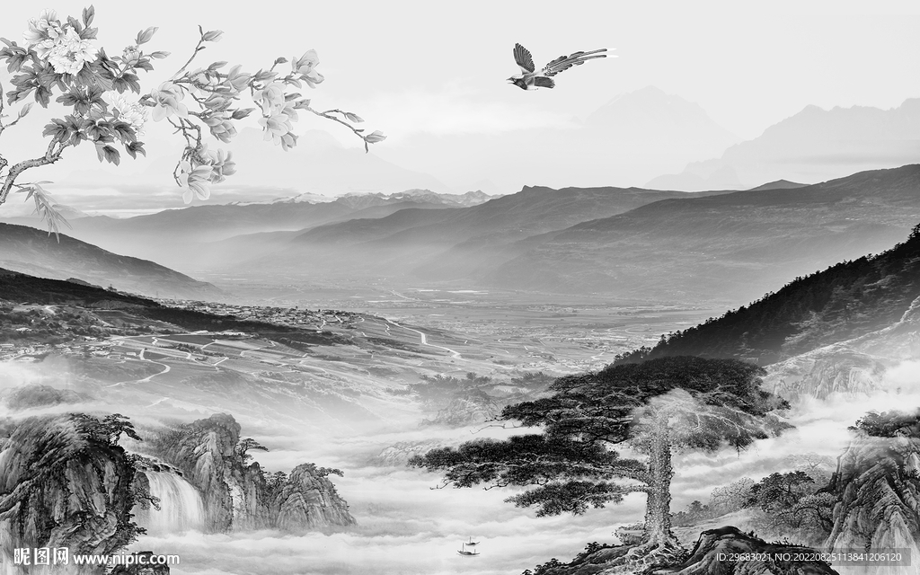 背景墙中式风山水画 Tif分层