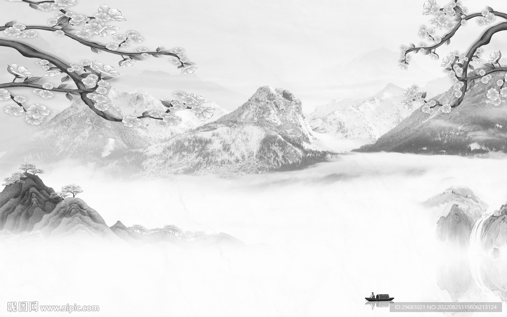 新品中式风山水画 Tif分层