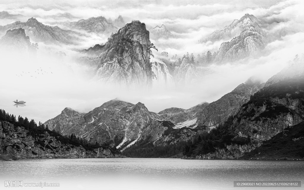 简约中式风山水画 Tif分层