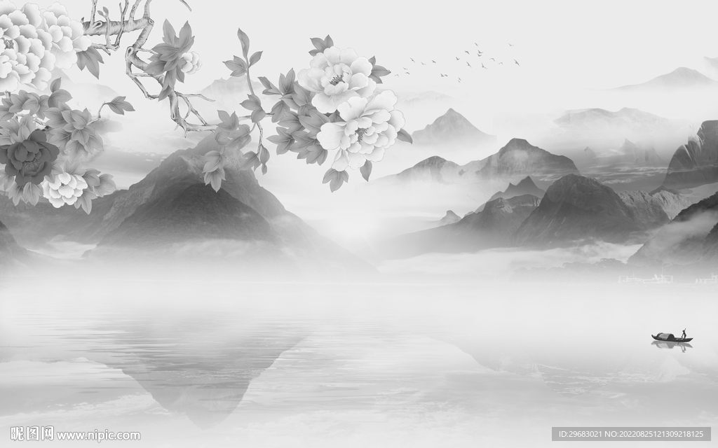 人气中式风山水画 Tif分层