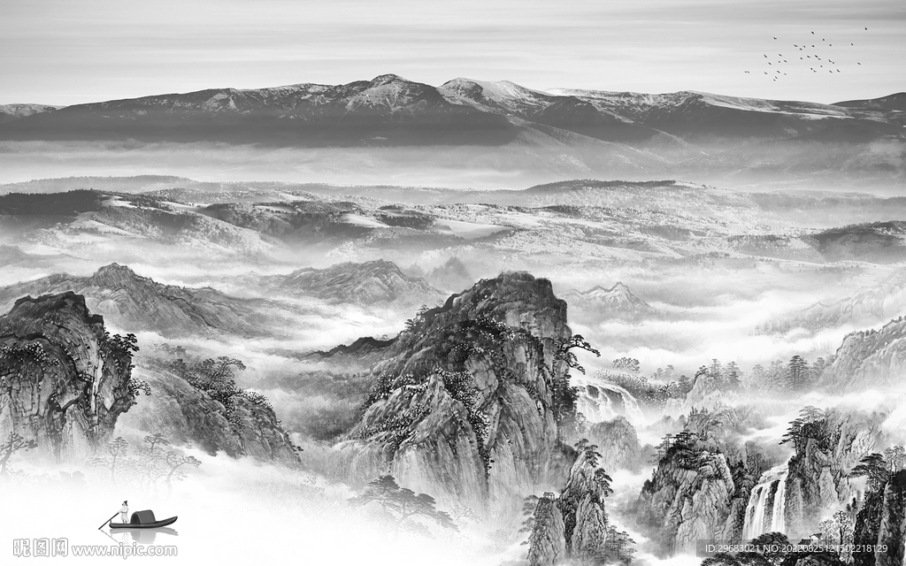 大气 中式风山水画 Tif分层