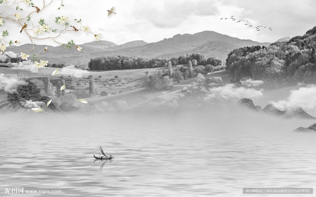 现代中式风山水画 Tif分层