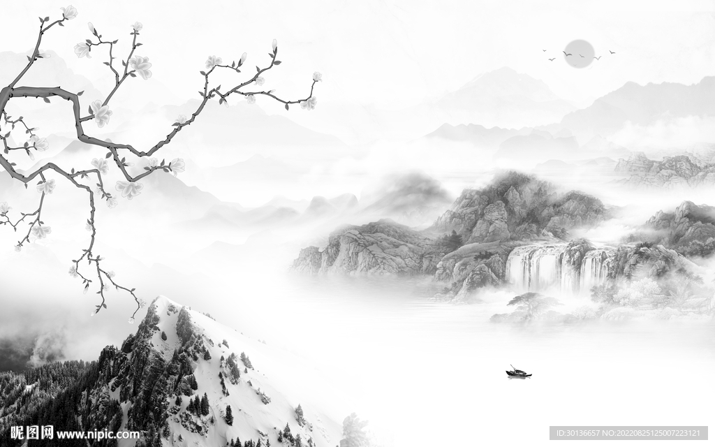 新中式意境简约山水 Tif分层