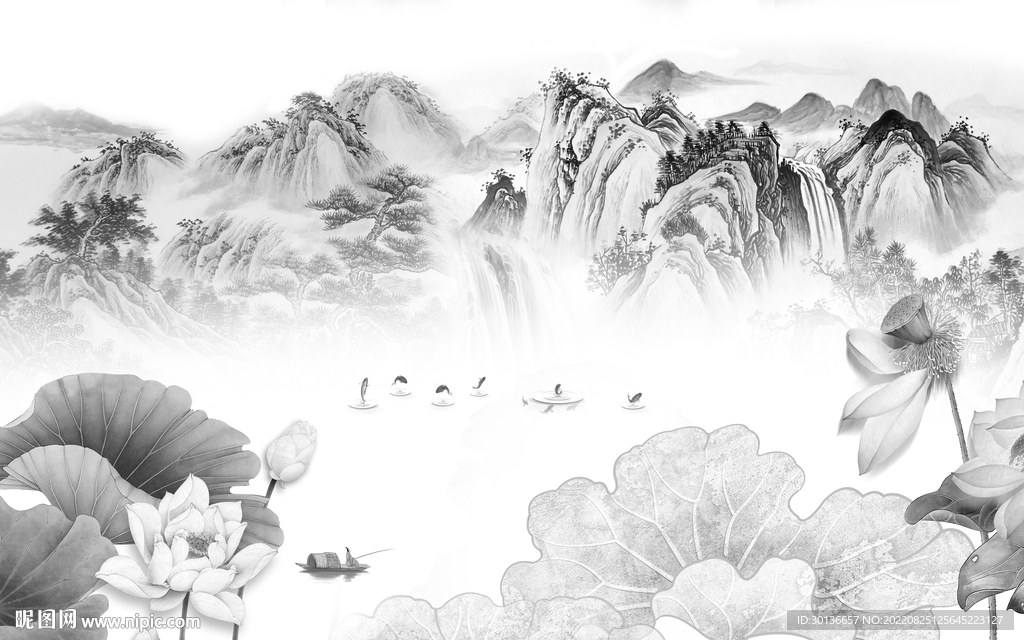 中式意境简约山水 Tif分层