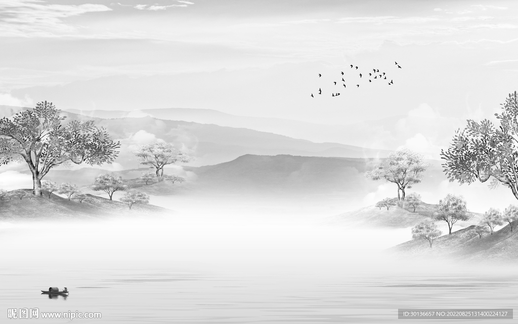 电视灰色中式山水 Tif分层