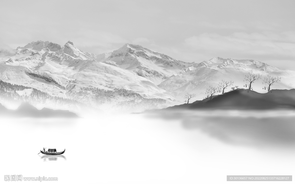 新品灰色中式山水 Tif分层