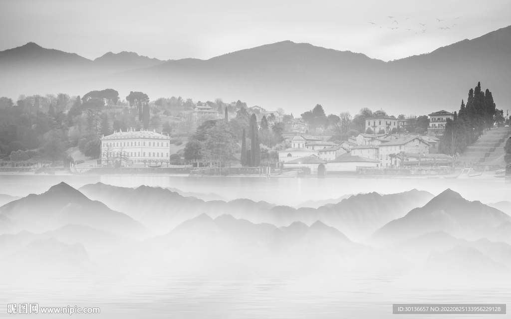 简约灰色中式山水 Tif分层