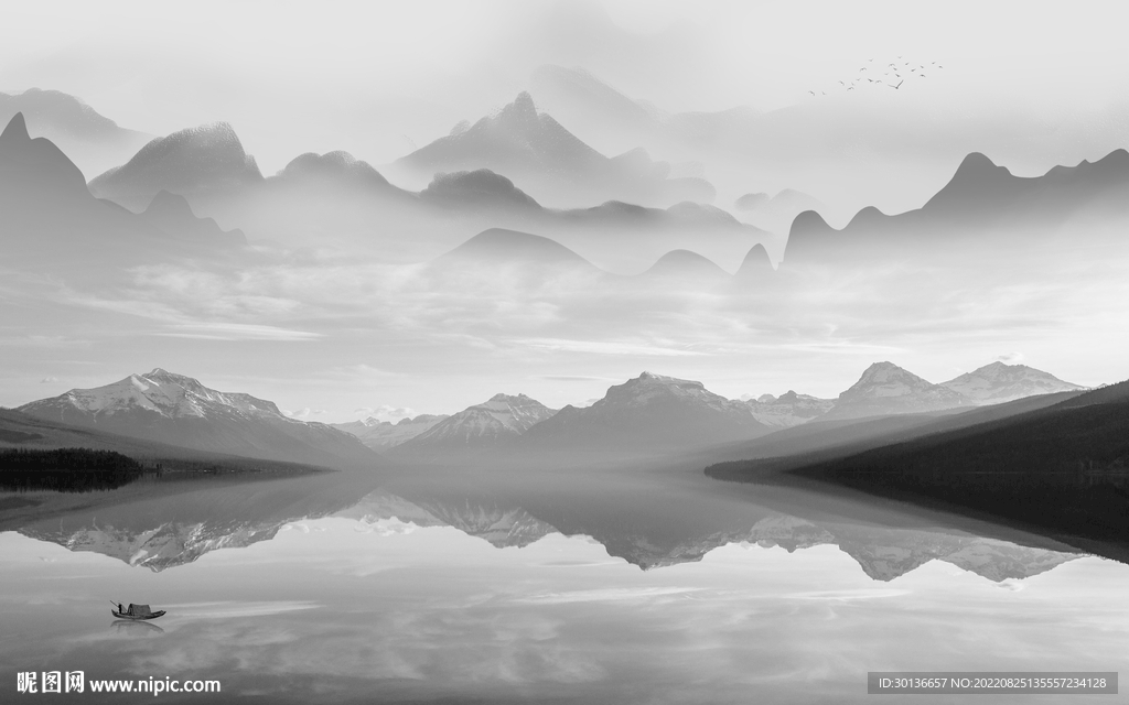 人气 灰色中式山水 Tif分层